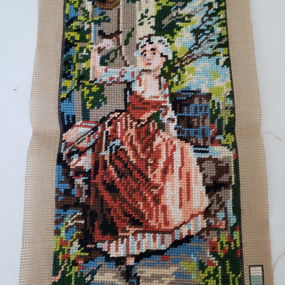 Completed Vintage French Lady Needlepoint Needlework 9x21 Margot De Paris